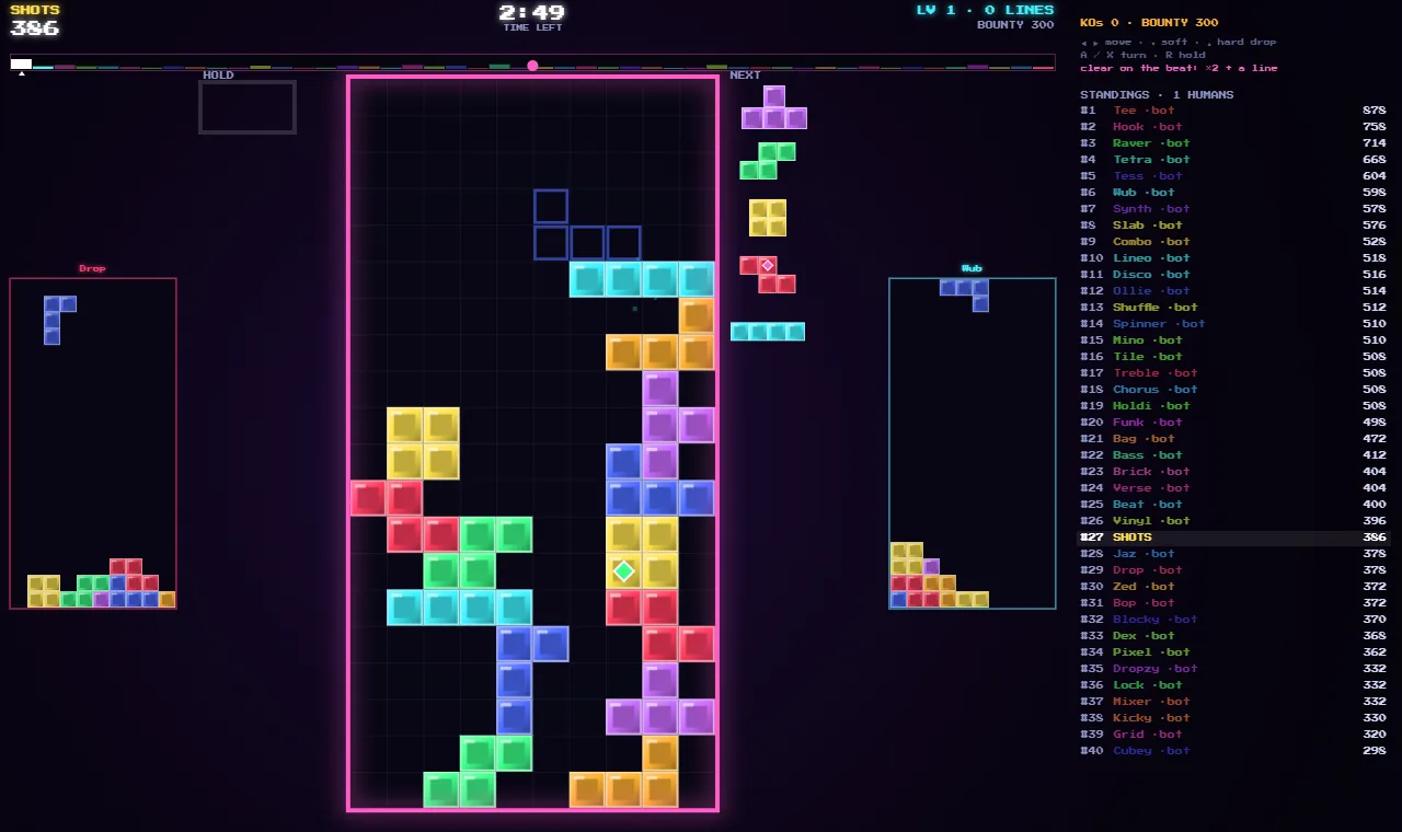 BLOCK PARTY ARENA: a glowing block well between two neighbours' wells