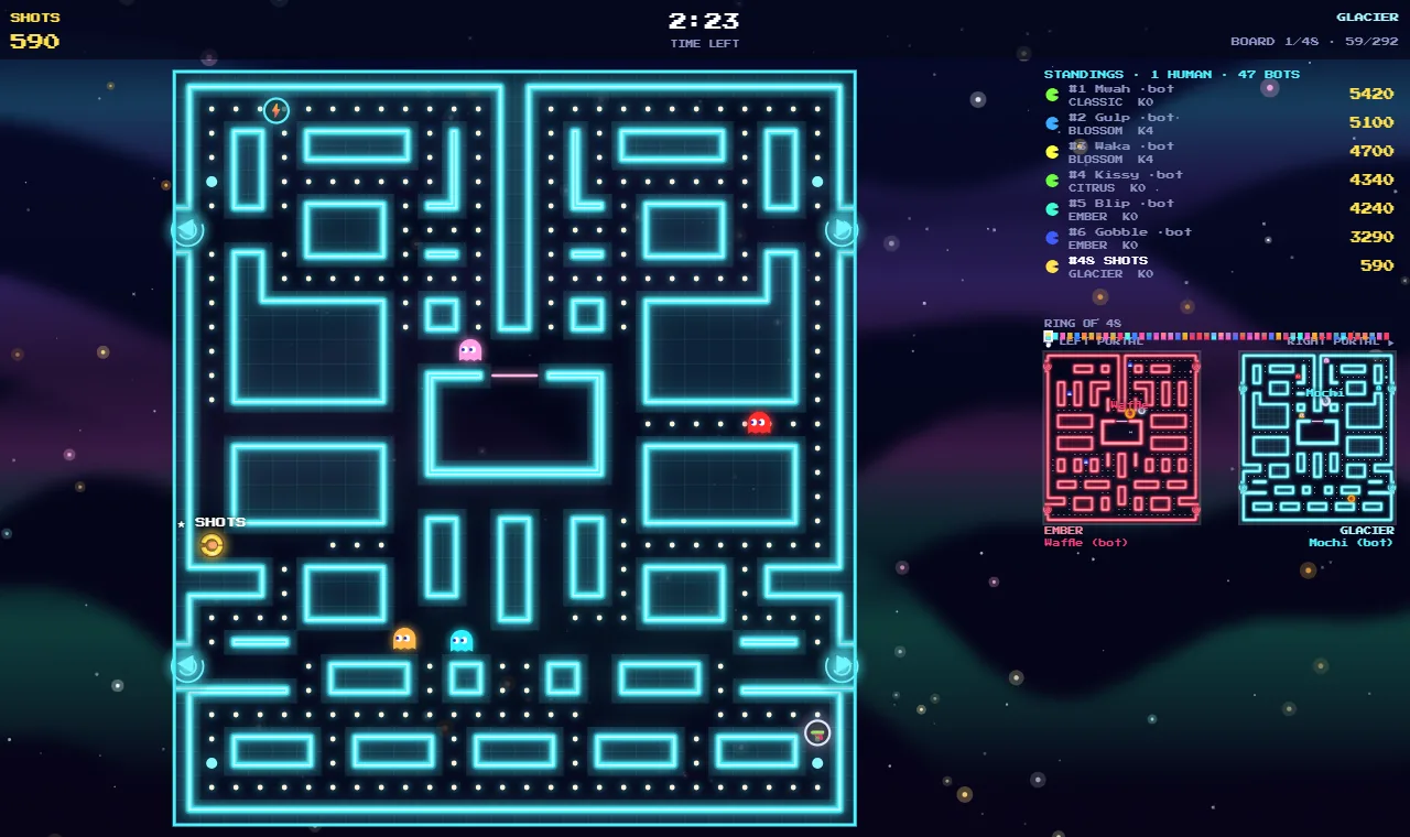 AMAZE ARENA: a neon maze full of pellets, ghosts and rival players